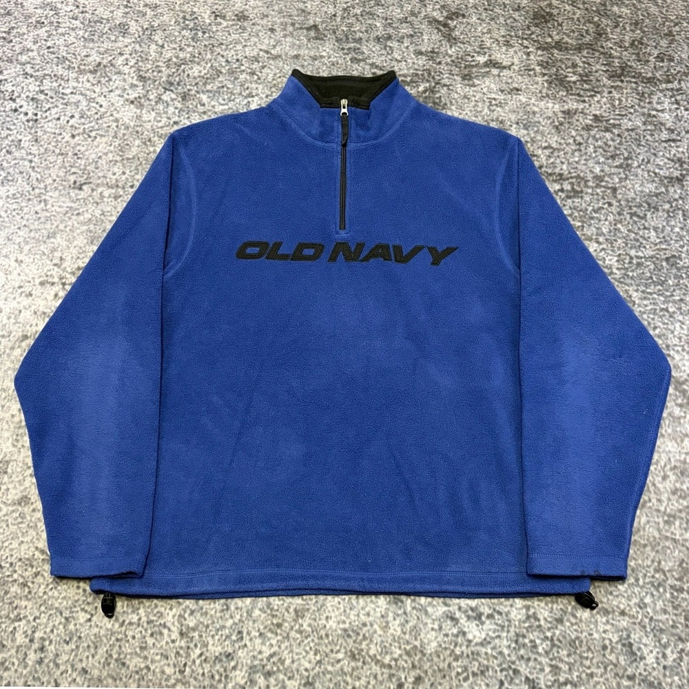 Vintage Y2K Old Navy Fleece Pullover 1/4 Zip Sweater Mens XL Blue Black